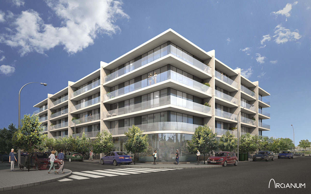 Five residential buildings in Palma, render living room